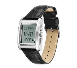 ساعة الفجر الكلاسيكية مستطيل هيكل ستانلس ستيل سوار جلدي لون فضي - Alfajr Classic Watch Rectangular Stainless Steel Watch and Leather Band Silver Color